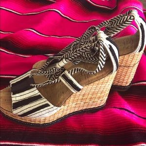 Sam Edelman Plaform Wedge black and white stripes